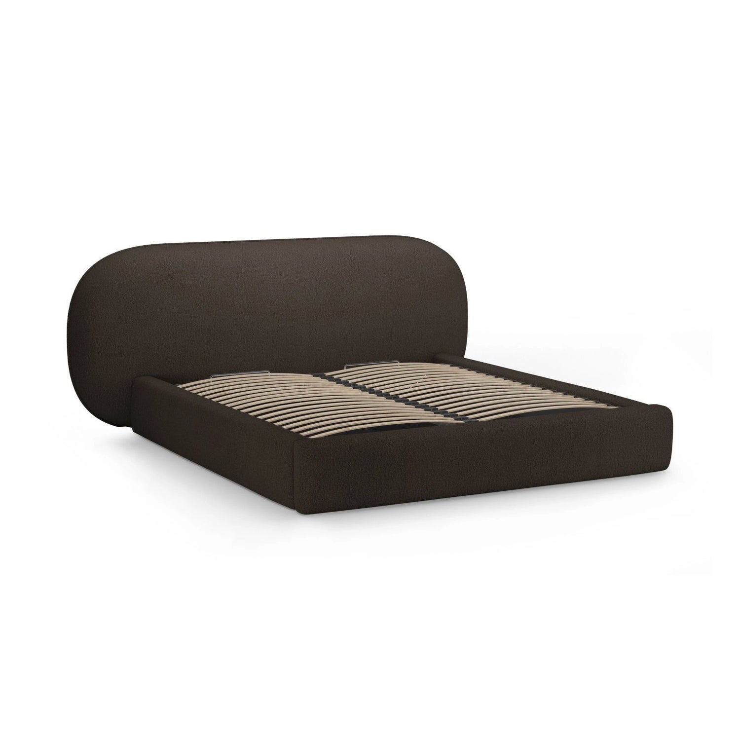 Ovalo Bett mit Kopfteil und Stauraum aus Boucle in Braun (Baloo 2081), 140x200 cm von Micadoni – Bild 3
