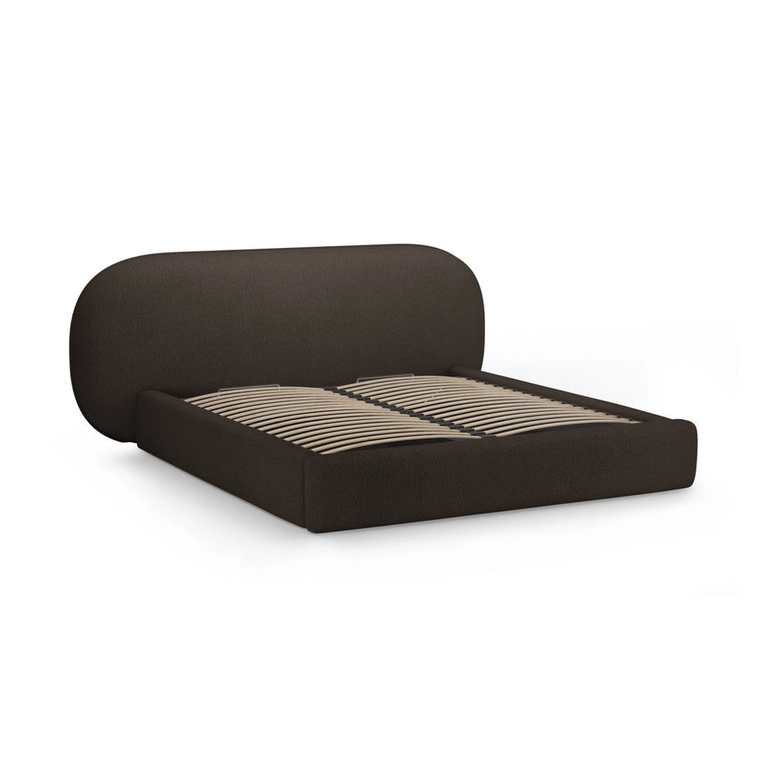 Ovalo Bett mit Kopfteil und Stauraum aus Boucle in Braun (Baloo 2081), 160x200 cm von Micadoni – Bild 3