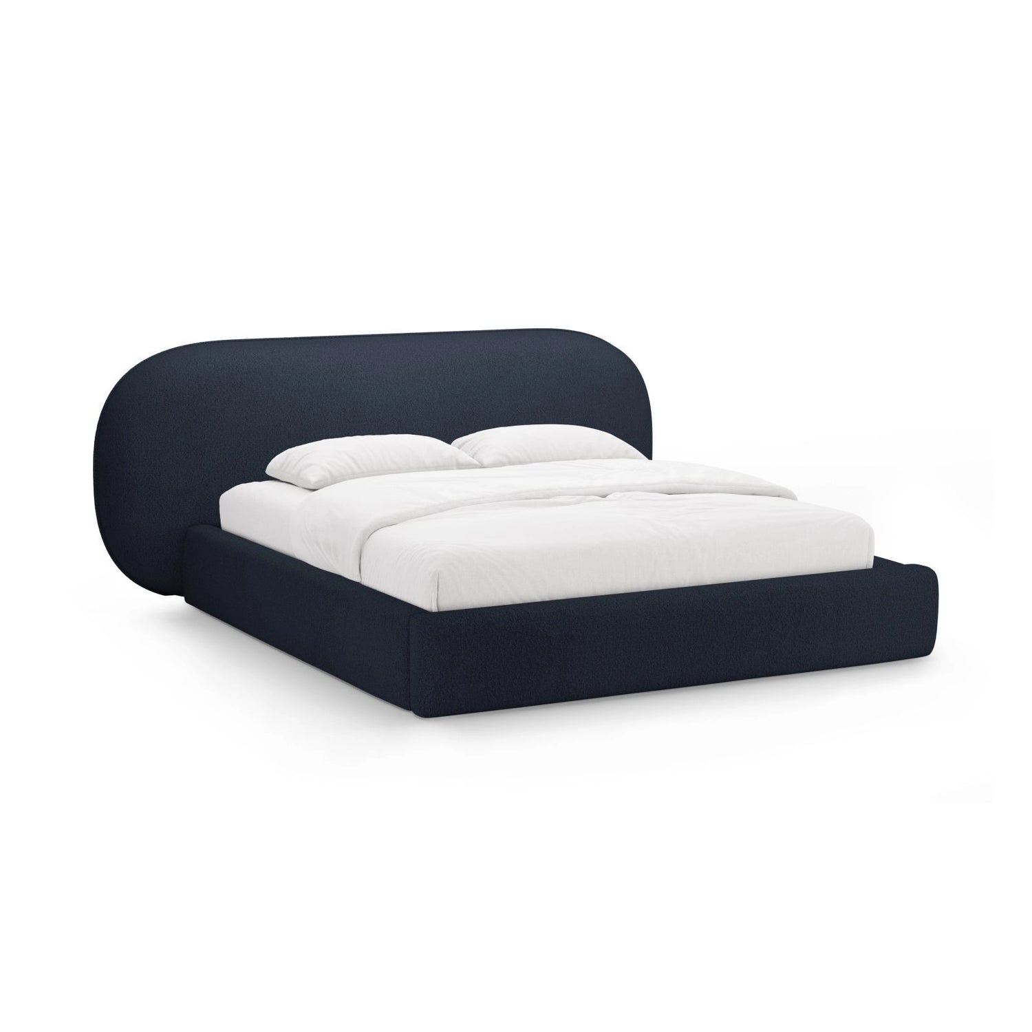 Ovalo Bett mit Kopfteil und Stauraum aus Boucle in Dunkelblau (Baloo 2088), 200x200 cm von Micadoni – Bild 1