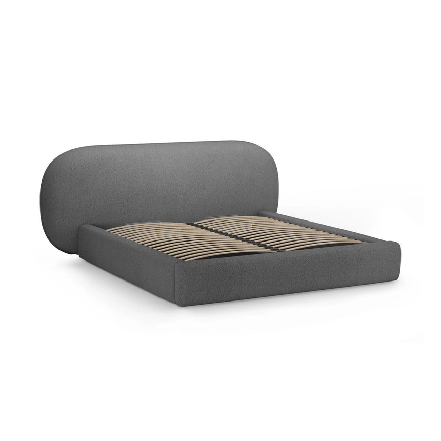 Ovalo Bett mit Kopfteil und Stauraum aus Boucle in Dunkelgrau (Baloo 2083), 200x200 cm von Micadoni – Bild 3