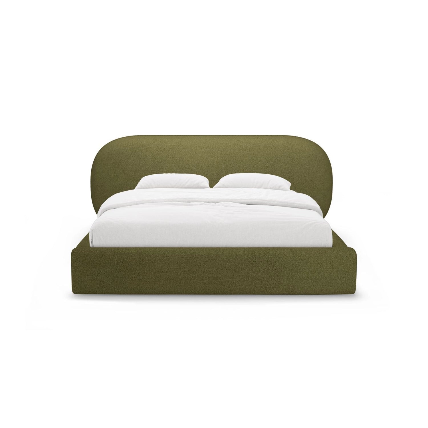 Ovalo Bett mit Kopfteil und Stauraum aus Boucle in Dunkles olivgrün (Baloo 2090), 200x200 cm von Micadoni – Bild 2