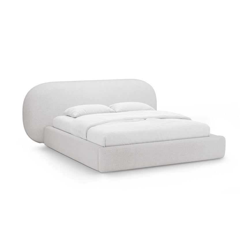Ovalo Bett mit Kopfteil und Stauraum aus Boucle in Hellgrau (Baloo 2085), 160x200 cm von Micadoni – Bild 1