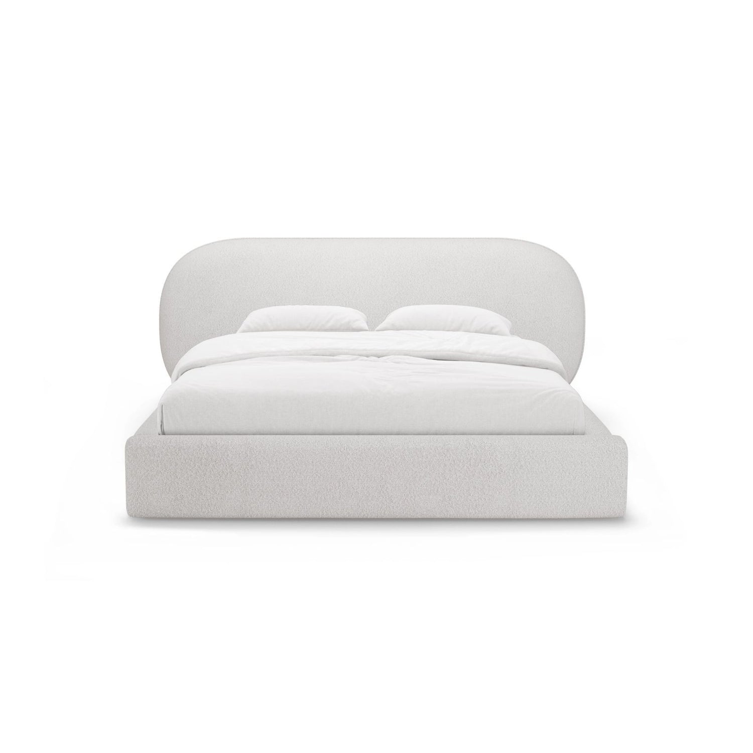 Ovalo Bett mit Kopfteil und Stauraum aus Boucle in Hellgrau (Baloo 2085), 200x200 cm von Micadoni – Bild 2
