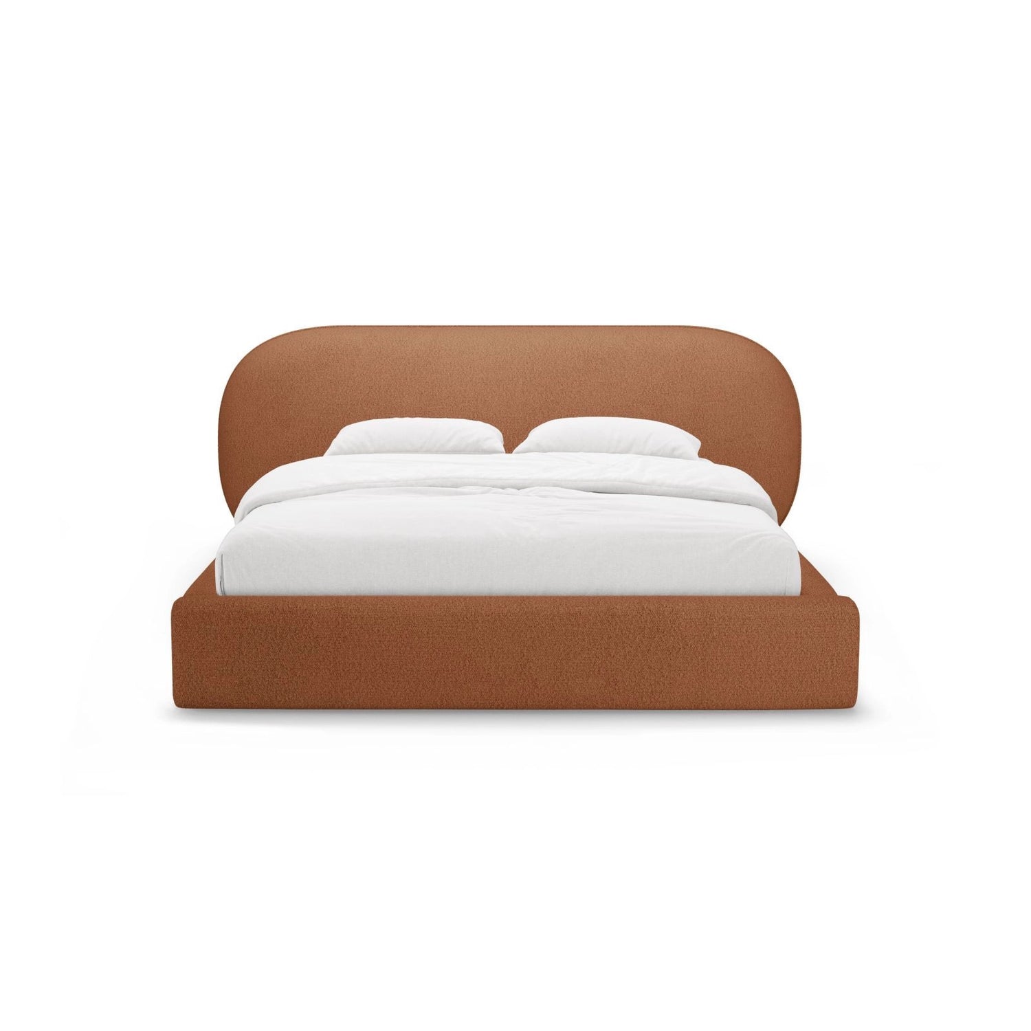 Ovalo Bett mit Kopfteil und Stauraum aus Boucle in Terrakotta (Baloo 2078), 200x200 cm von Micadoni – Bild 2