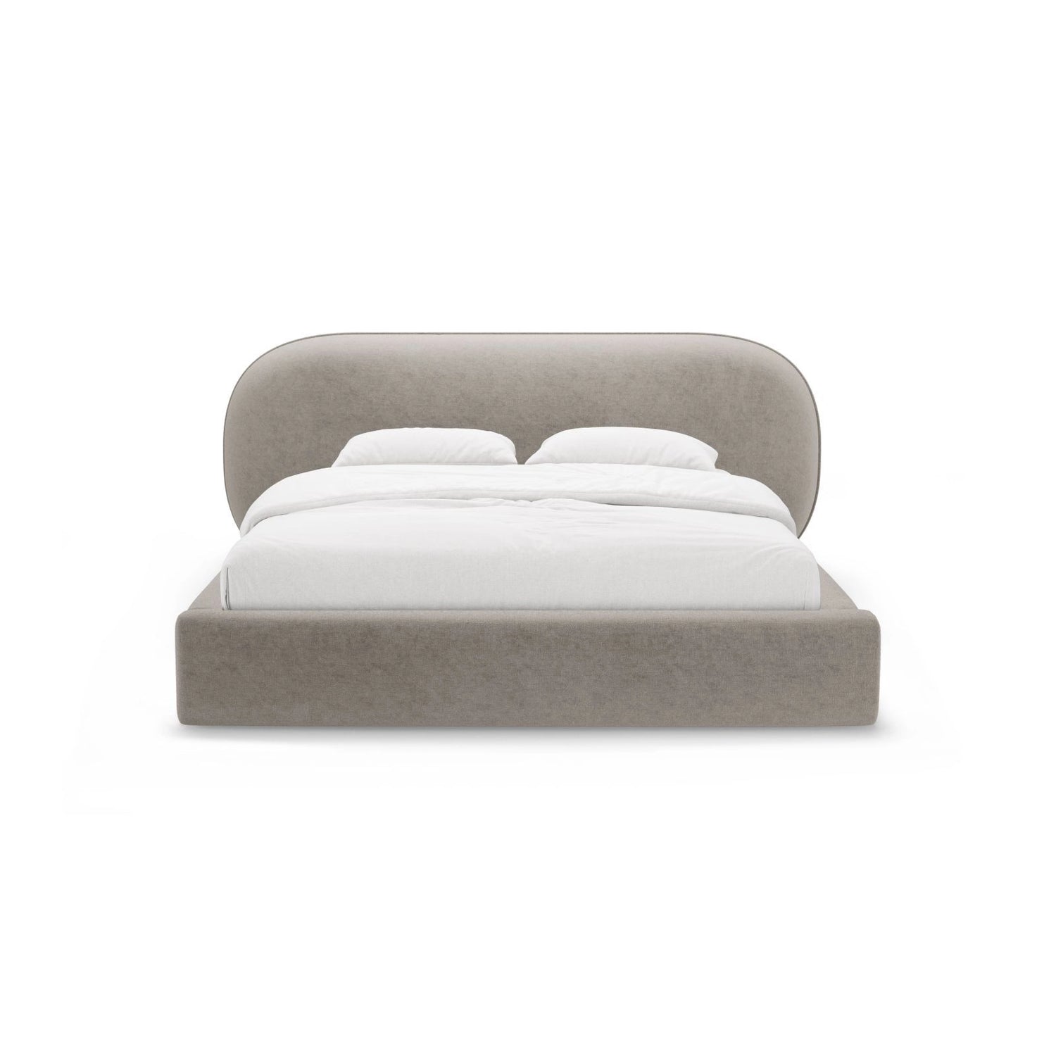 Ovalo Bett mit Kopfteil und Stauraum aus Chenille in Beige (Perfect Harmony 04), 140x200 cm von Micadoni – Bild 2