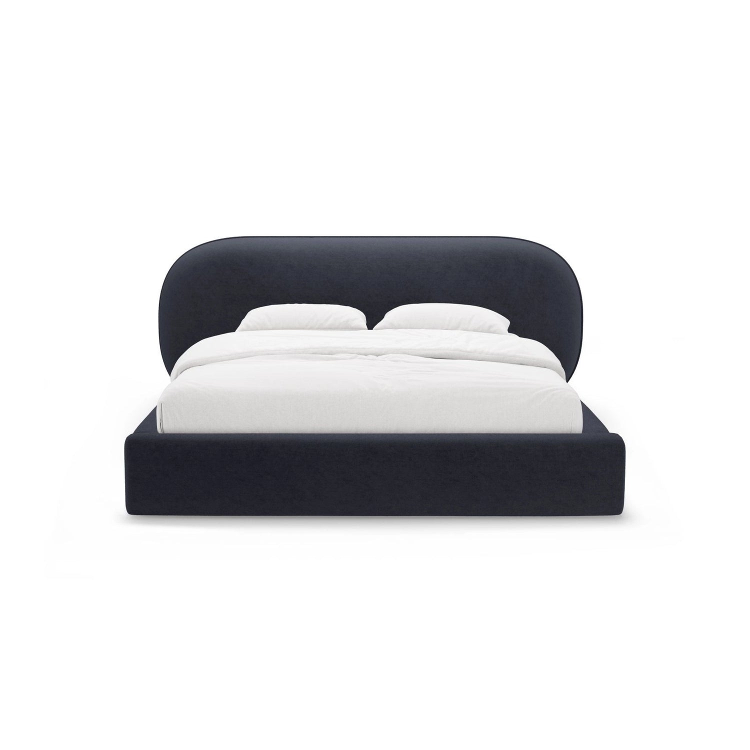 Ovalo Bett mit Kopfteil und Stauraum aus Chenille in Dunkelblau (Perfect Harmony 77), 140x200 cm von Micadoni – Bild 2