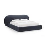 Ovalo Bett mit Kopfteil und Stauraum aus Chenille in Dunkelblau (Perfect Harmony 77), 160x200 cm von Micadoni – Bild 1