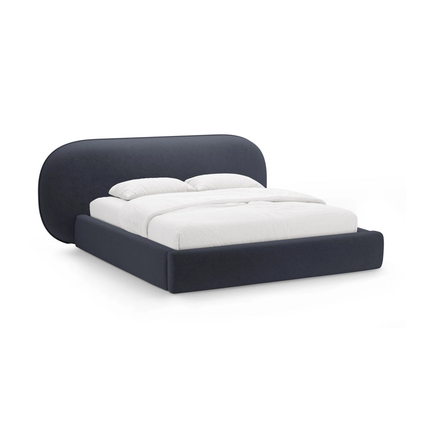 Ovalo Bett mit Kopfteil und Stauraum aus Chenille in Dunkelblau (Perfect Harmony 77), 160x200 cm von Micadoni – Bild 1