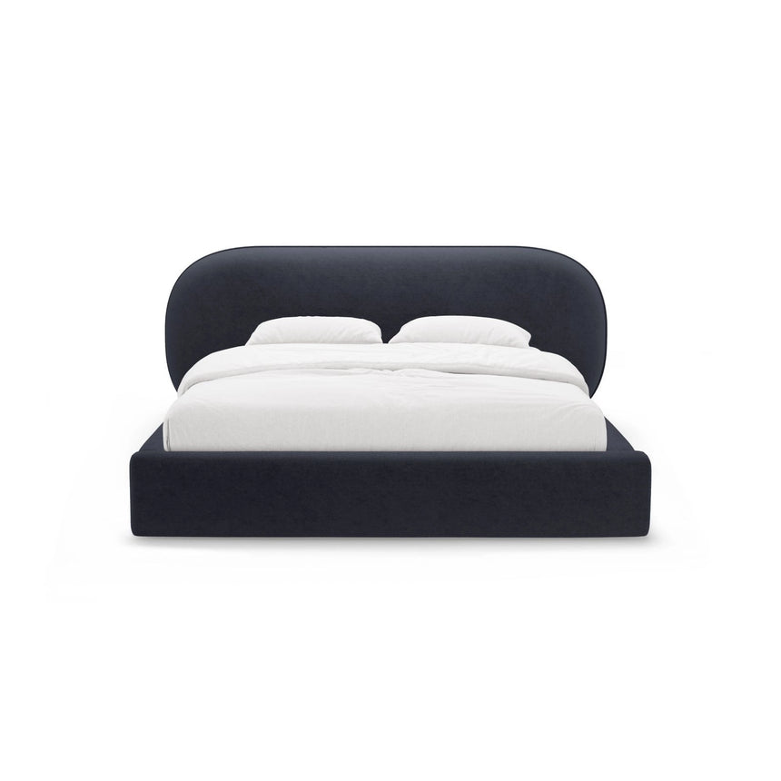 Ovalo Bett mit Kopfteil und Stauraum aus Chenille in Dunkelblau (Perfect Harmony 77), 160x200 cm von Micadoni – Bild 2
