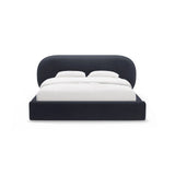 Ovalo Bett mit Kopfteil und Stauraum aus Chenille in Dunkelblau (Perfect Harmony 77), 180x200 cm von Micadoni – Bild 2