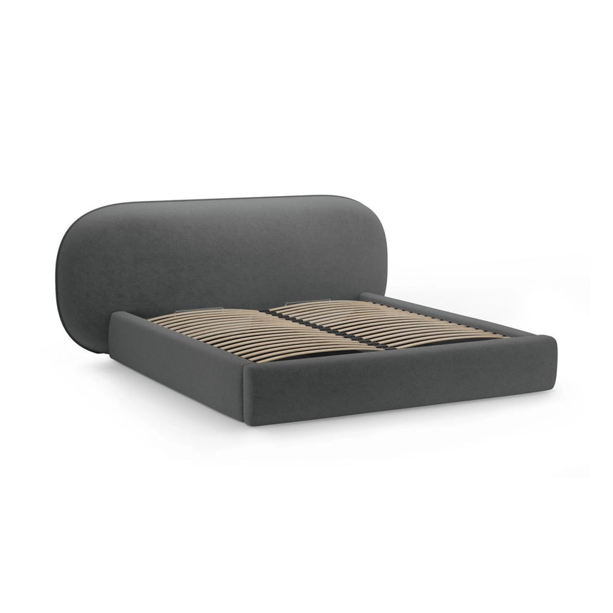 Ovalo Bett mit Kopfteil und Stauraum aus Chenille in Dunkelgrau (Perfect Harmony 90), 160x200 cm von Micadoni – Bild 3