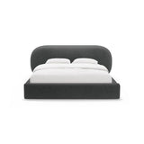 Ovalo Bett mit Kopfteil und Stauraum aus Chenille in Dunkelgrau (Perfect Harmony 90), 180x200 cm von Micadoni – Bild 2
