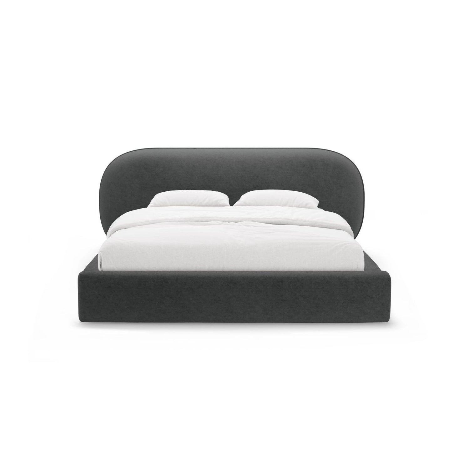Ovalo Bett mit Kopfteil und Stauraum aus Chenille in Dunkelgrau (Perfect Harmony 90), 200x200 cm von Micadoni – Bild 2