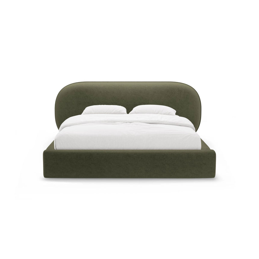 Ovalo Bett mit Kopfteil und Stauraum aus Chenille in Grün (Perfect Harmony 39), 180x200 cm von Micadoni – Bild 2