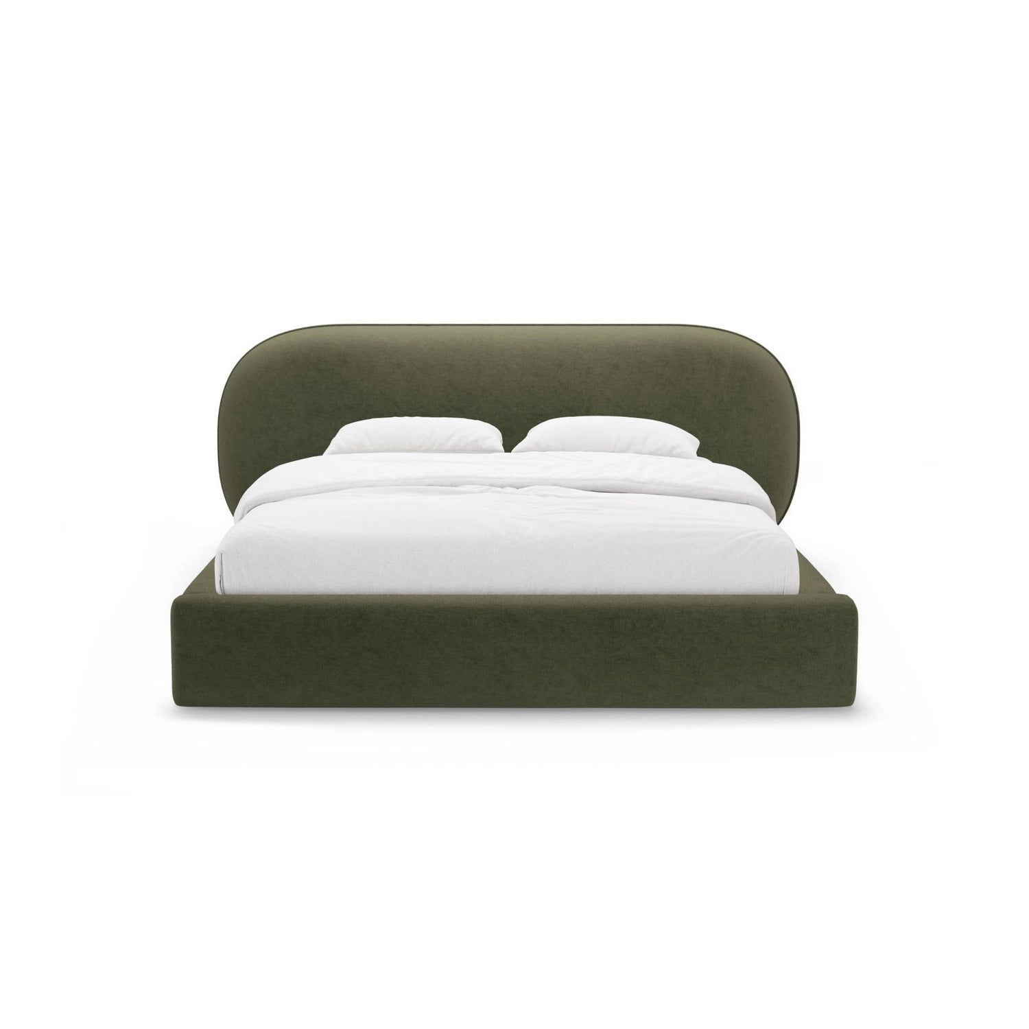 Ovalo Bett mit Kopfteil und Stauraum aus Chenille in Grün (Perfect Harmony 39), 200x200 cm von Micadoni – Bild 2