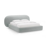 Ovalo Bett mit Kopfteil und Stauraum aus Chenille in Hellblau (Perfect Harmony 72), 160x200 cm von Micadoni – Bild 1