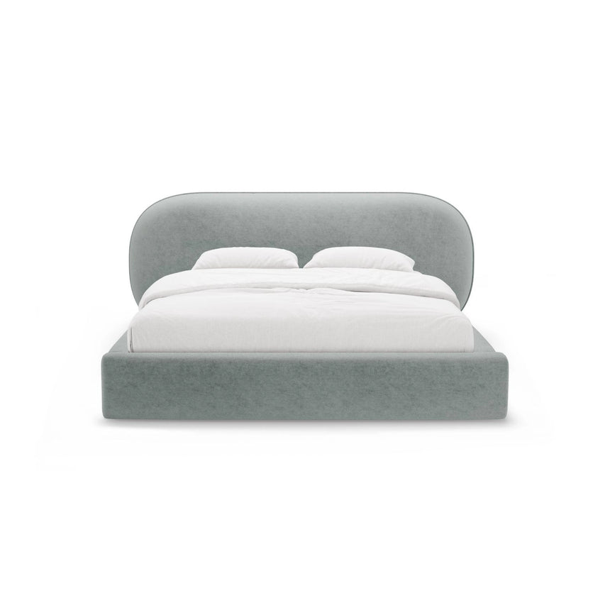 Ovalo Bett mit Kopfteil und Stauraum aus Chenille in Hellblau (Perfect Harmony 72), 160x200 cm von Micadoni – Bild 2