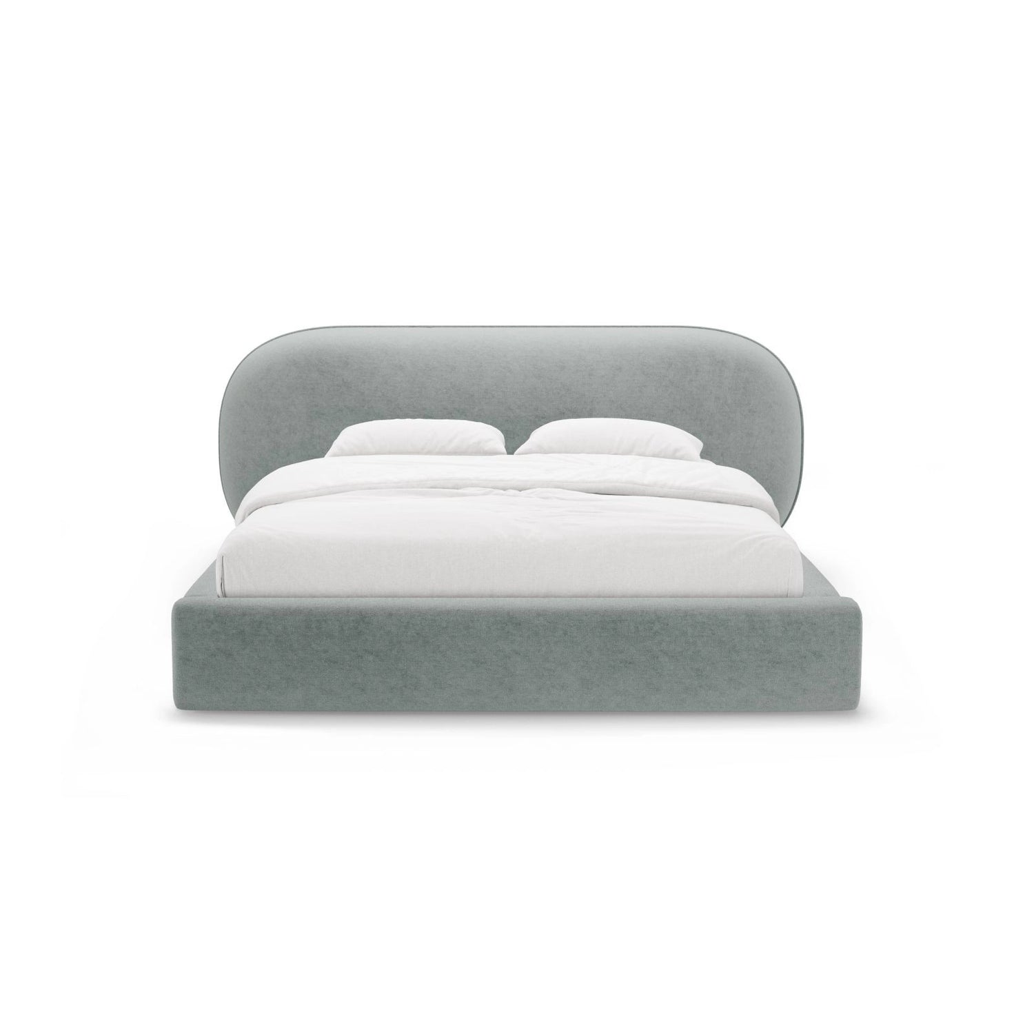Ovalo Bett mit Kopfteil und Stauraum aus Chenille in Hellblau (Perfect Harmony 72), 200x200 cm von Micadoni – Bild 2