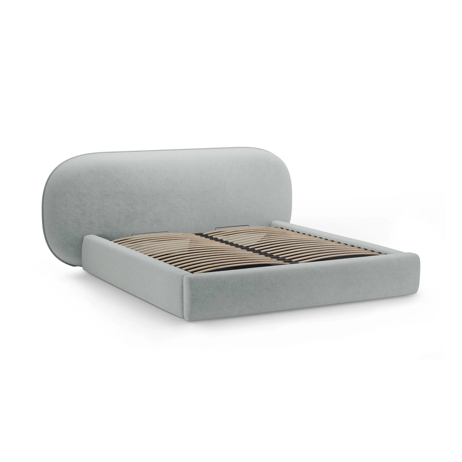 Ovalo Bett mit Kopfteil und Stauraum aus Chenille in Hellblau (Perfect Harmony 72), 200x200 cm von Micadoni – Bild 3