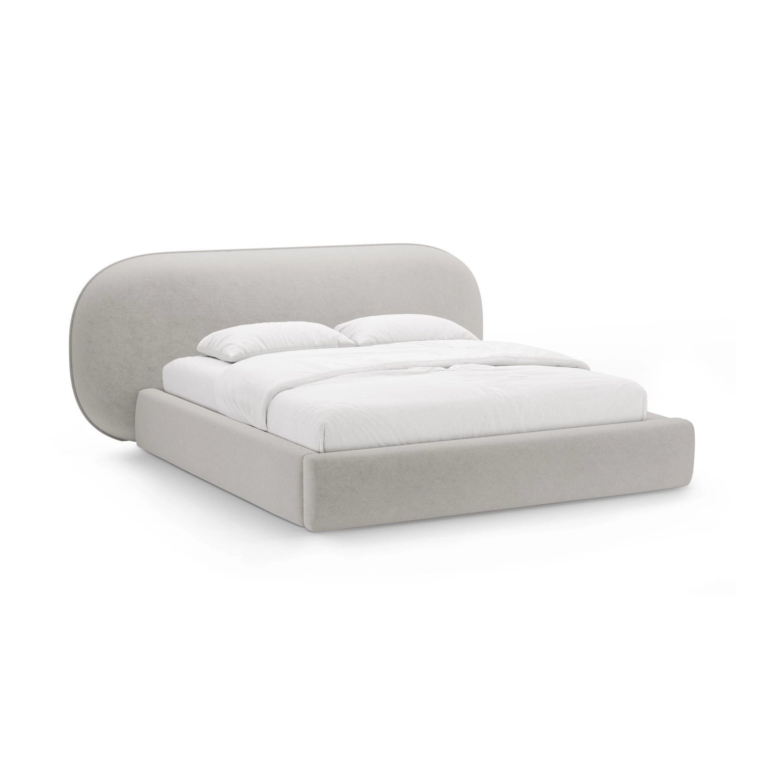 Ovalo Bett mit Kopfteil und Stauraum aus Chenille in Hellgrau (Perfect Harmony 80), 200x200 cm von Micadoni – Bild 1