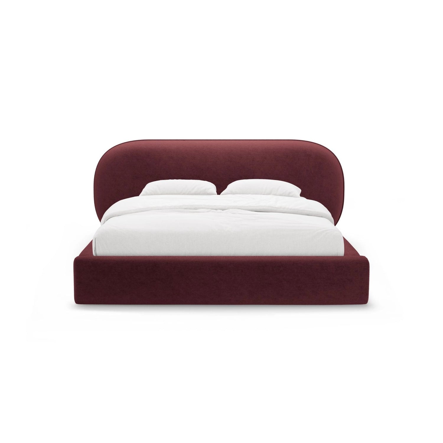Ovalo Bett mit Kopfteil und Stauraum aus Chenille in Kirschbaum (Perfect Harmony 59), 200x200 cm von Micadoni – Bild 2