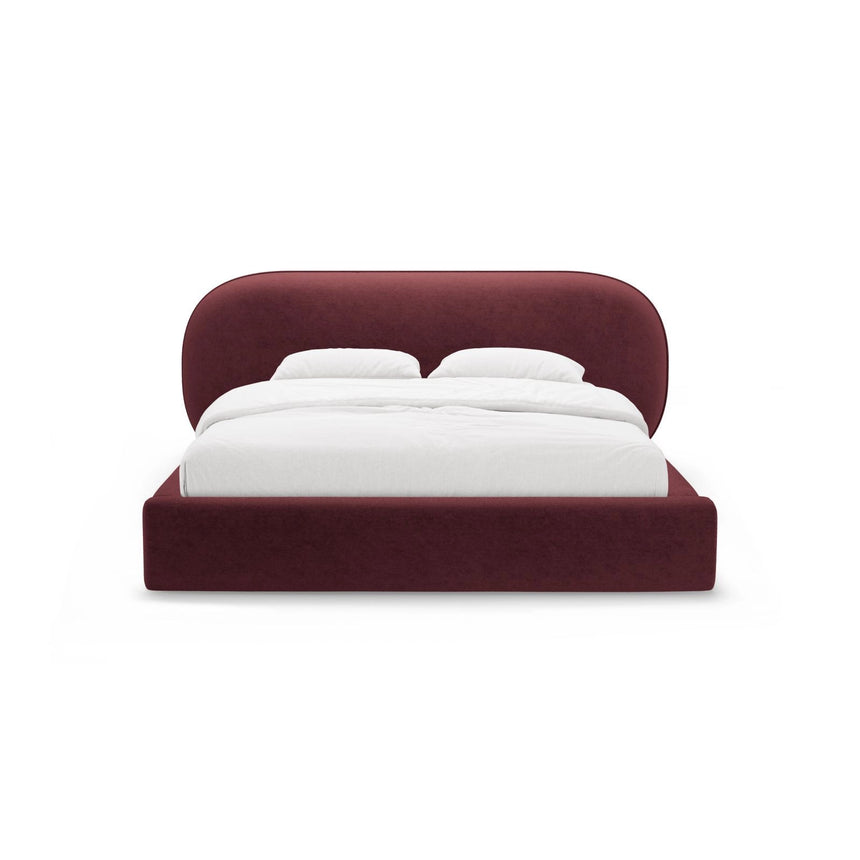 Ovalo Bett mit Kopfteil und Stauraum aus Chenille in Kirschbaum (Perfect Harmony 59), 200x200 cm von Micadoni – Bild 2