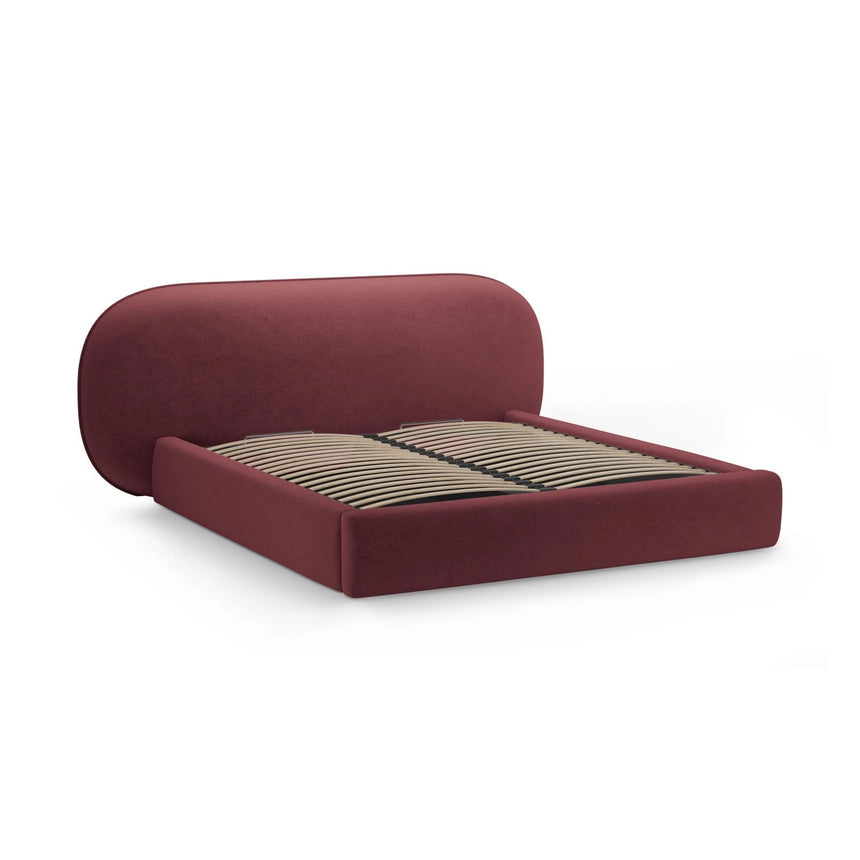 Ovalo Bett mit Kopfteil und Stauraum aus Chenille in Kirschbaum (Perfect Harmony 59), 200x200 cm von Micadoni – Bild 3