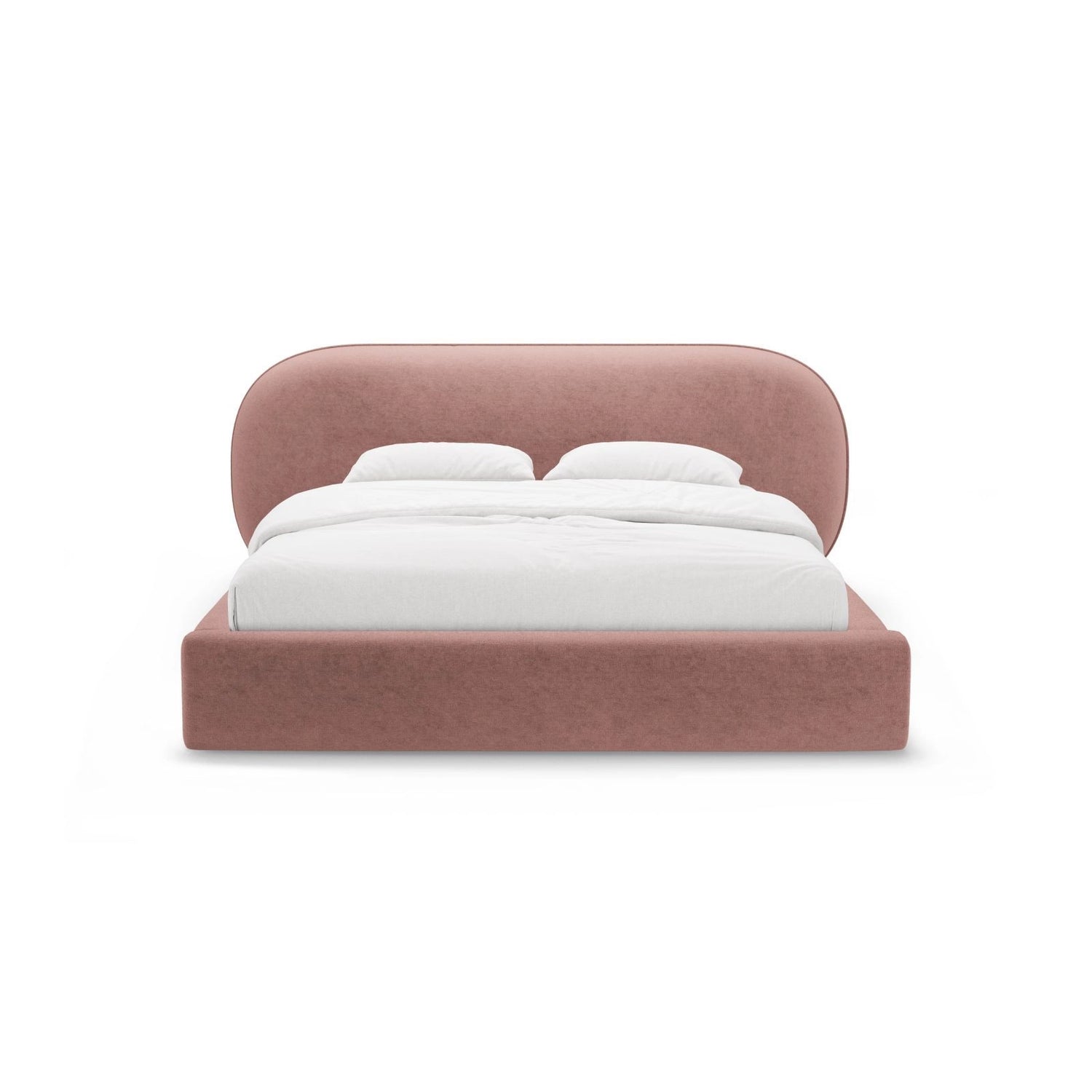 Ovalo Bett mit Kopfteil und Stauraum aus Chenille in Rosa (Perfect Harmony 63), 200x200 cm von Micadoni – Bild 2