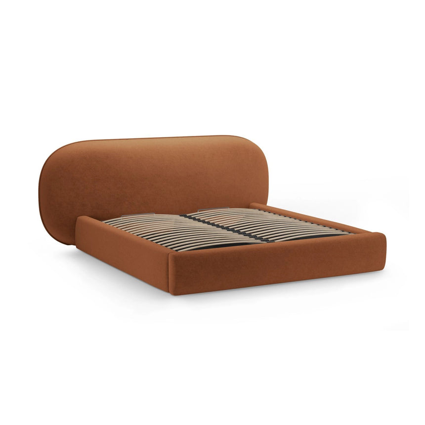 Ovalo Bett mit Kopfteil und Stauraum aus Chenille in Terrakotta (Perfect Harmony 52), 180x200 cm von Micadoni – Bild 3