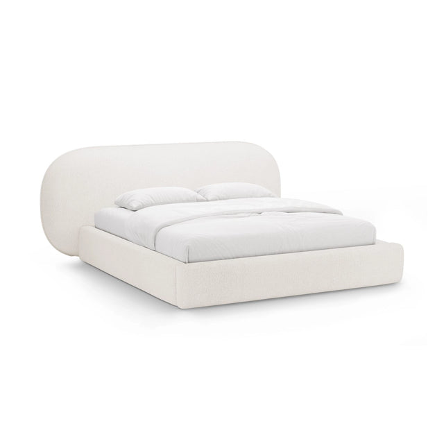 Ovalo Bett mit Kopfteil und Stauraum aus Samt, Boucle oder Chenille, 180x200 cm von Micadoni – Bild 1