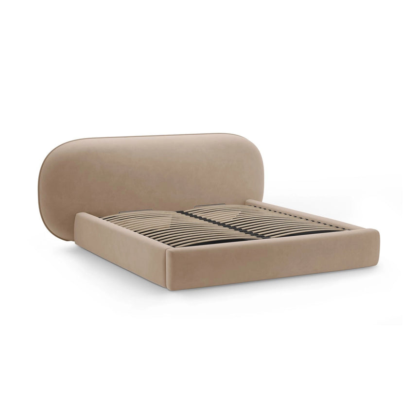 Ovalo Bett mit Kopfteil und Stauraum aus Samt in Mandelbeige (Magic Velvet 2282), 160x200 cm von Micadoni – Bild 3