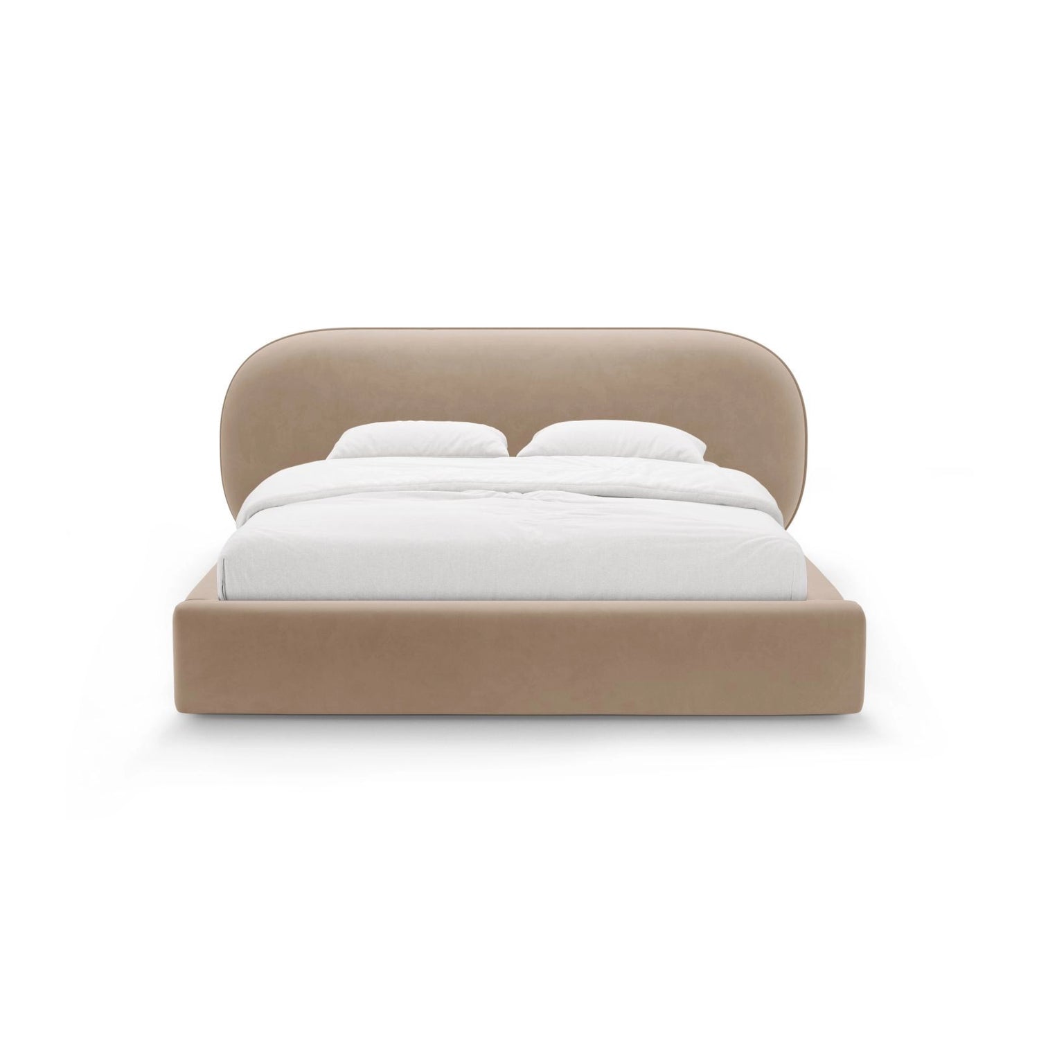 Ovalo Bett mit Kopfteil und Stauraum aus Samt in Mandelbeige (Magic Velvet 2282), 180x200 cm von Micadoni – Bild 2