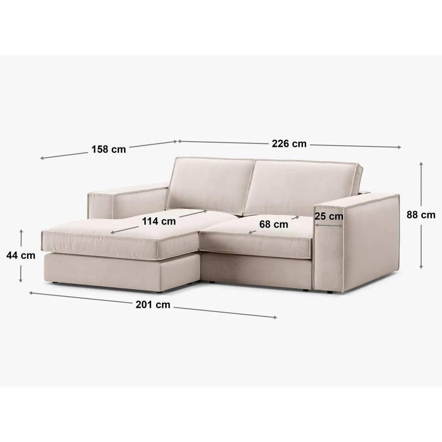 Pola 2-Sitzer Ecksofa, Linke Seite, aus Samt oder Strukturstoff, 226x158 cm - ZEN ZONE Furniture