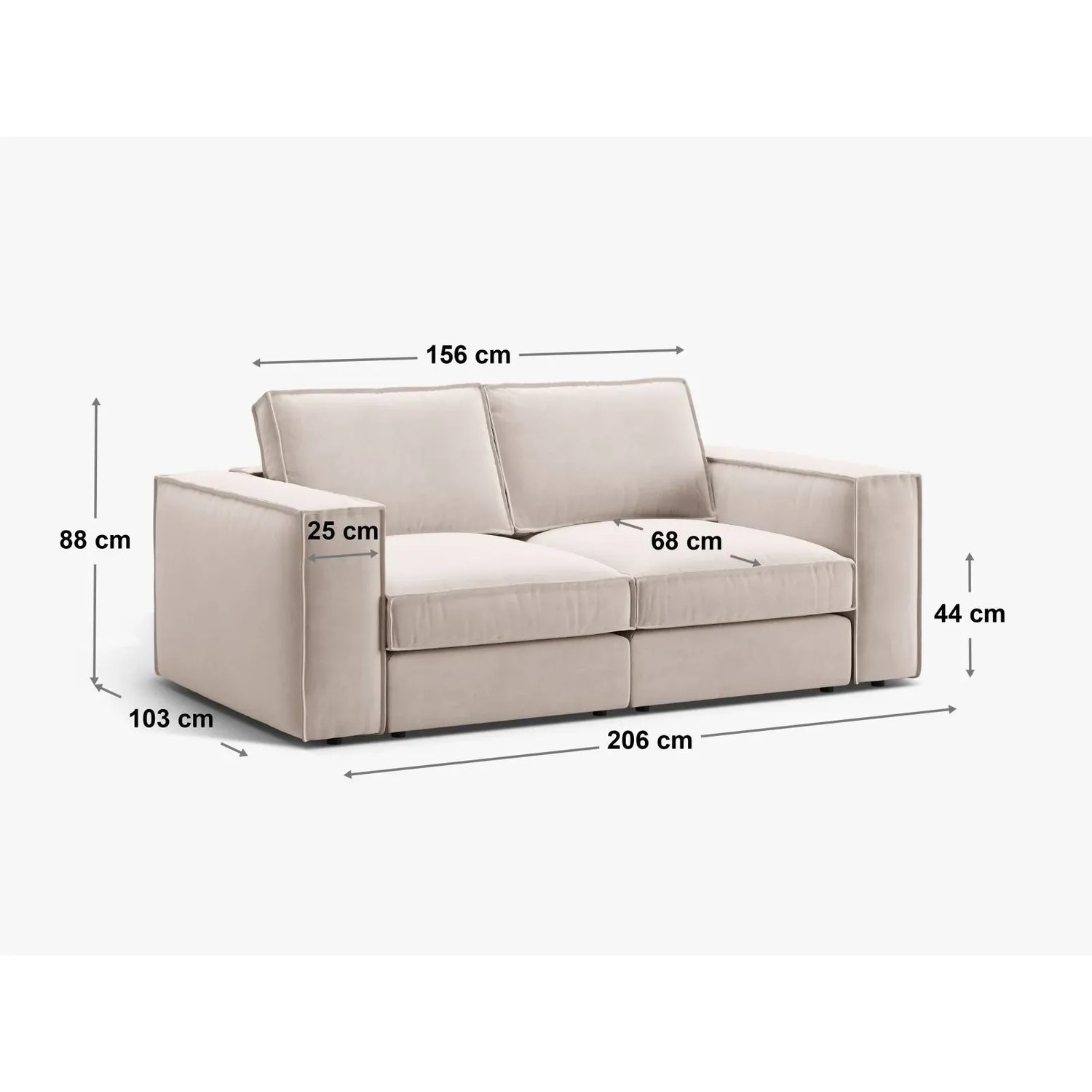 Pola 2-Sitzer Sofa aus Samt oder Strukturstoff, 206x103 cm - ZEN ZONE Furniture