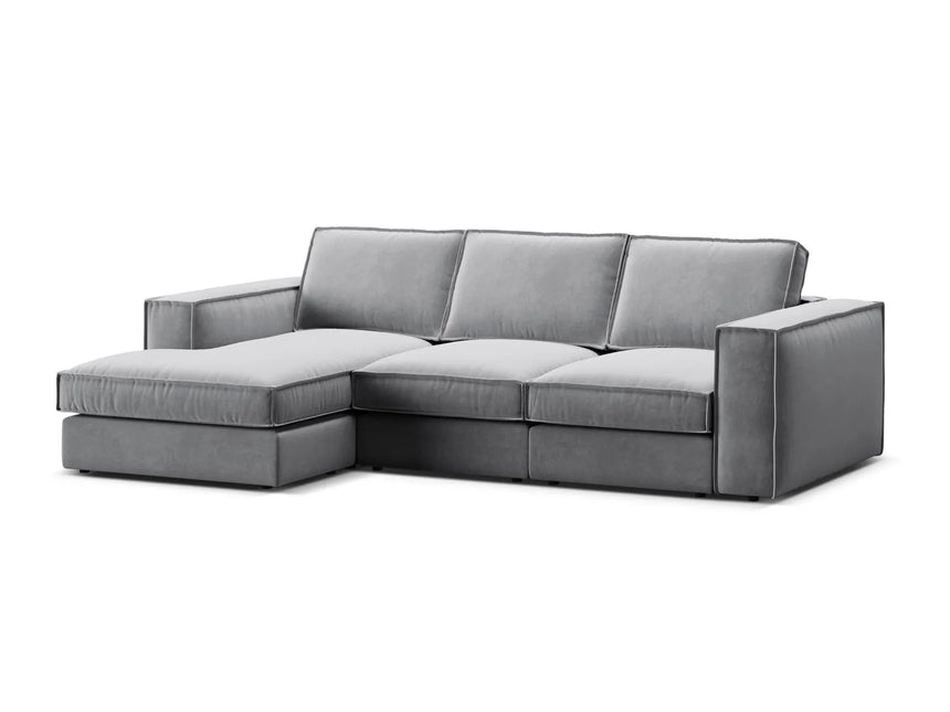 Pola 3-Sitzer Ecksofa, Linke Seite, aus Samt in Grau (Salvador 17), 284x158 cm von Micadoni – Bild 4