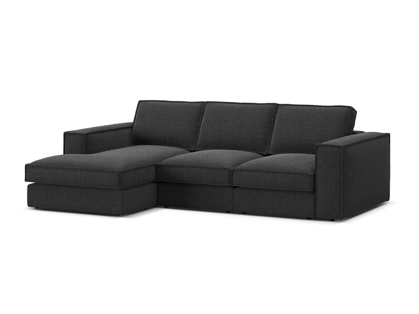 Pola 3-Sitzer Ecksofa, Linke Seite, aus Strukturierter Stoff in Schwarz (BABEL BLACK), 284x158 cm von Micadoni – Bild 4