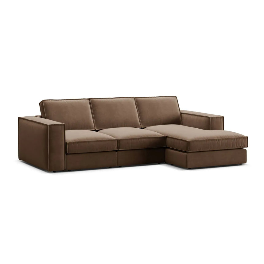 Pola 3-Sitzer Ecksofa, Rechte Seite, aus Samt oder Strukturstoff, 284x158 cm - ZEN ZONE Furniture