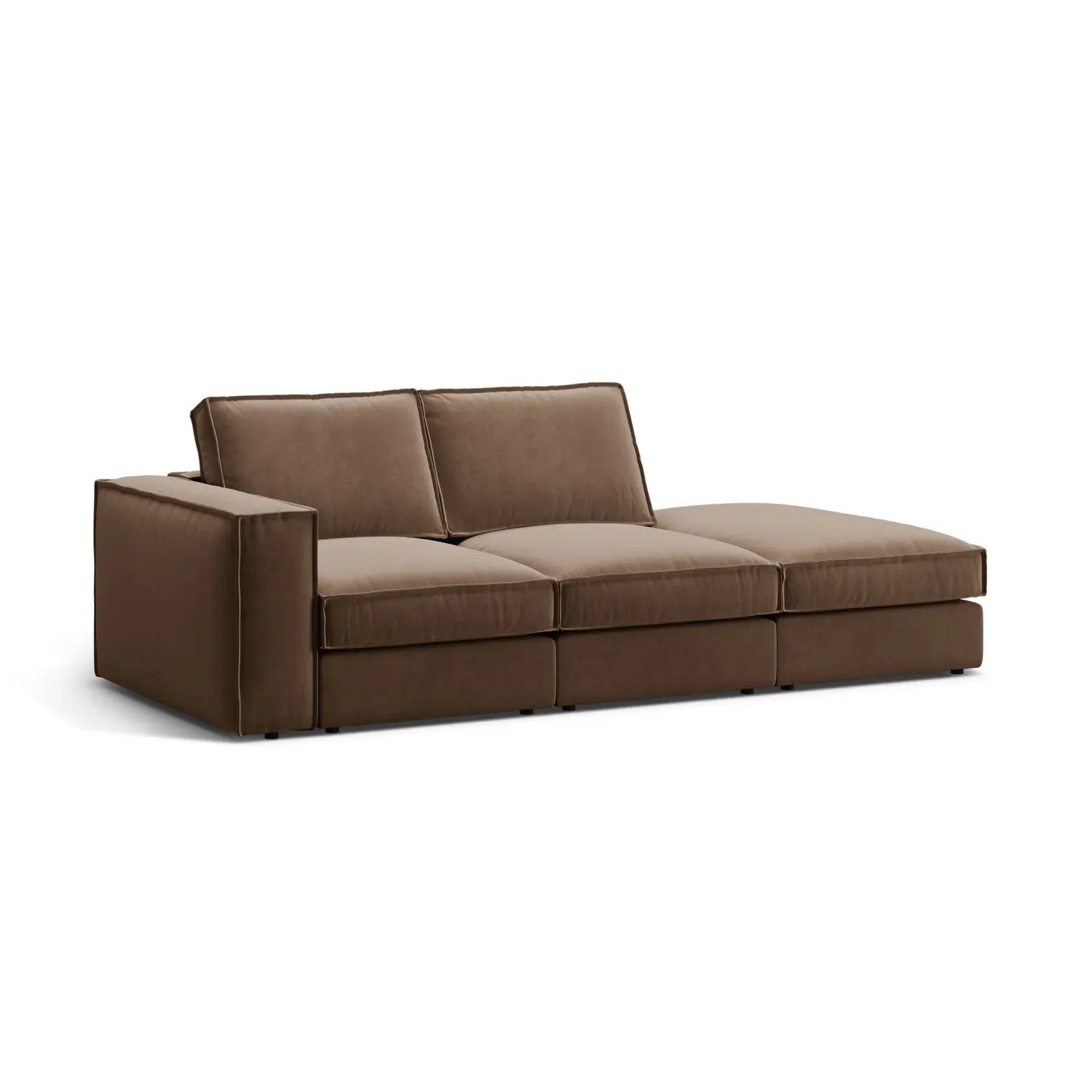 Pola 3-Sitzer Sofa, Rechte Seite offen, aus Samt oder Strukturstoff, 259x103 cm - ZEN ZONE Furniture
