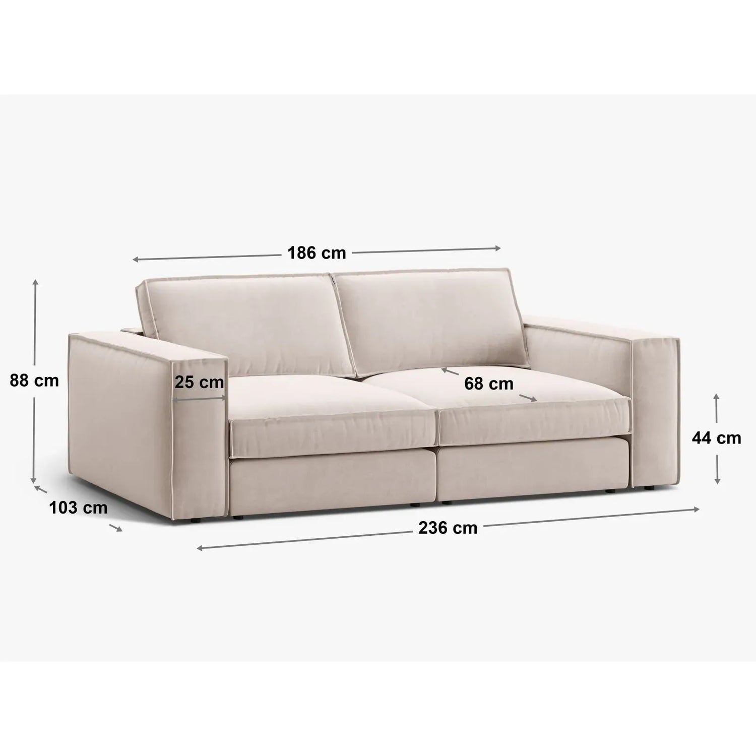Pola 3-Sitzer Sofa aus Samt oder Strukturstoff, 236x103 cm - ZEN ZONE Furniture