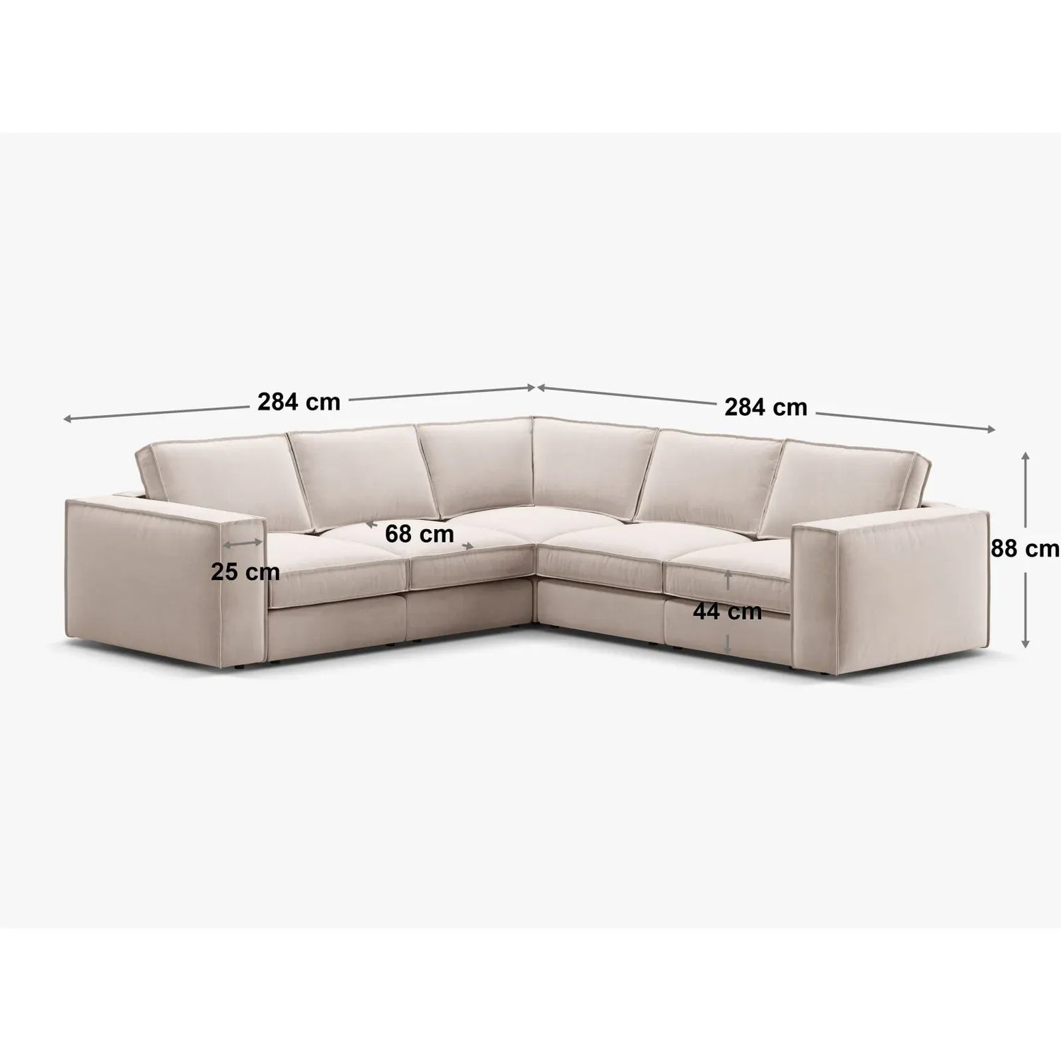 Pola 4-Sitzer Ecksofa, symmetrisch, aus Samt oder Strukturstoff, 284x284 cm - ZEN ZONE Furniture