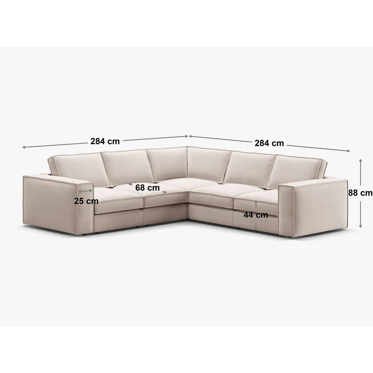 Pola 4-Sitzer Ecksofa, symmetrisch, aus Samt oder Strukturstoff, 284x284 cm - ZEN ZONE Furniture
