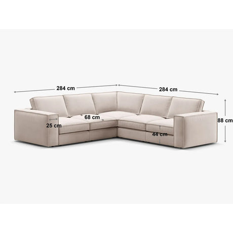 Pola 4-Sitzer Ecksofa, symmetrisch, aus Samt oder Strukturstoff, 284x284 cm - ZEN ZONE Furniture