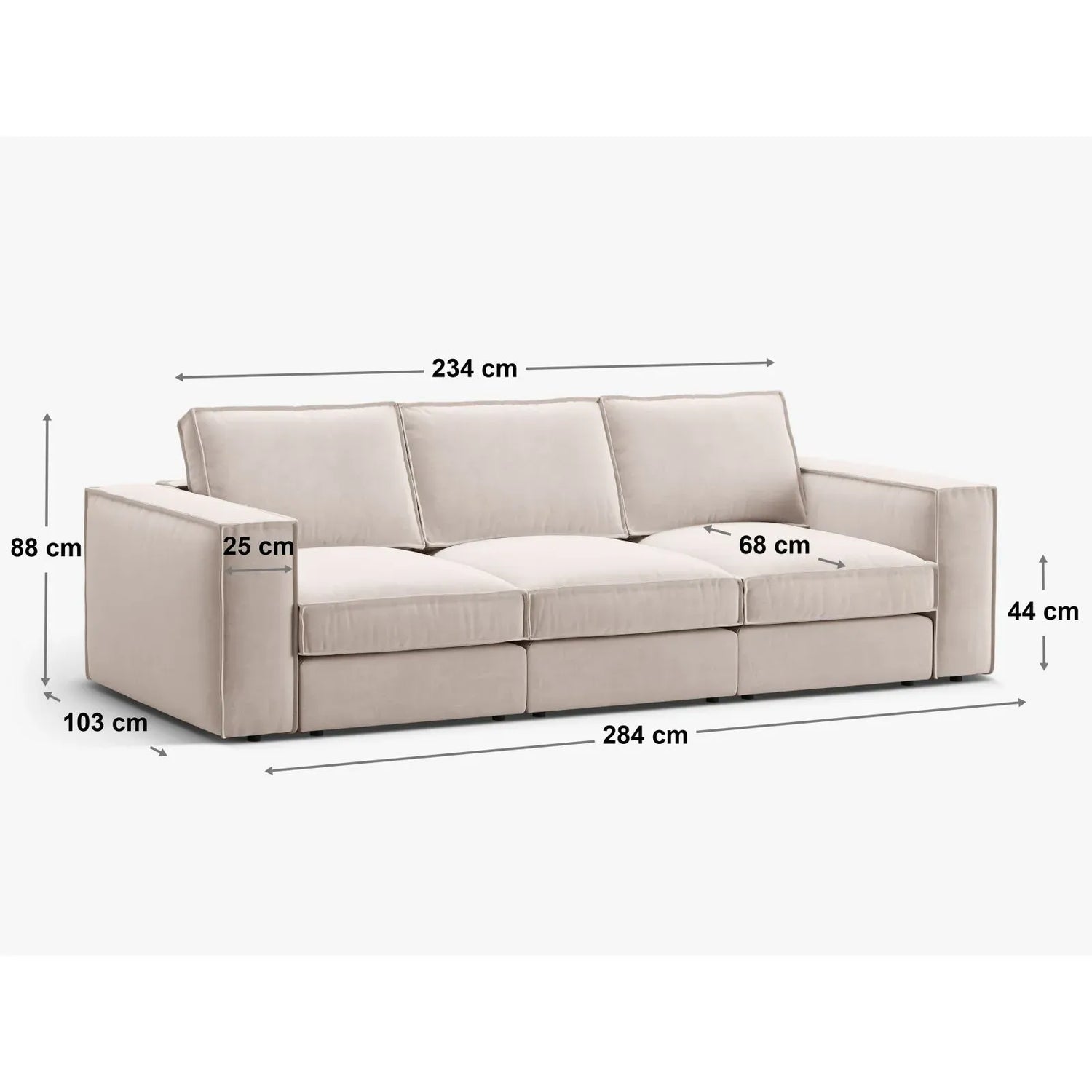 Pola 4-Sitzer Sofa aus Samt oder Strukturstoff, 284x103 cm - ZEN ZONE Furniture