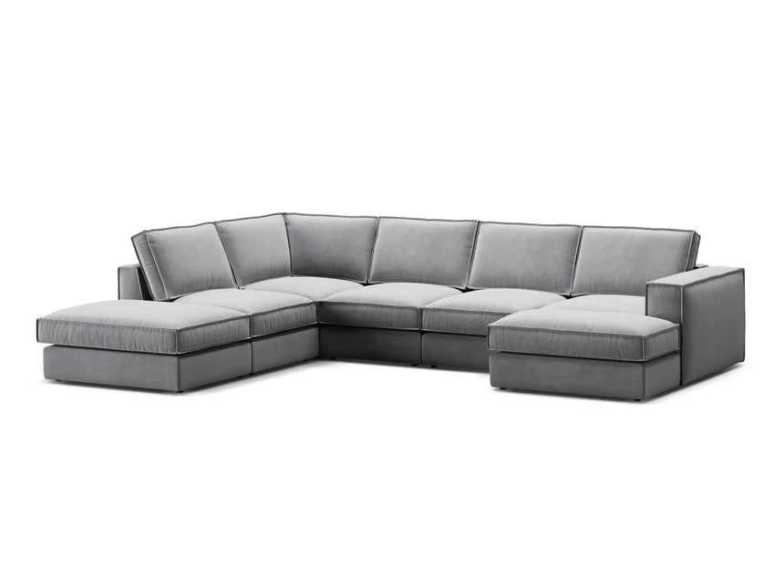 Pola 5-Sitzer Panorama Ecksofa, Linke Seite, aus Samt in Grau (Salvador 17), 362x259 cm von Micadoni – Bild 3