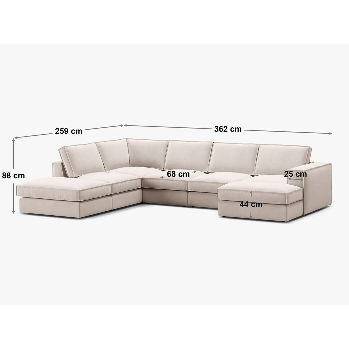 Pola 5-Sitzer Panorama Ecksofa, Linke Seite, aus Samt oder Strukturstoff, 362x259 cm - ZEN ZONE Furniture