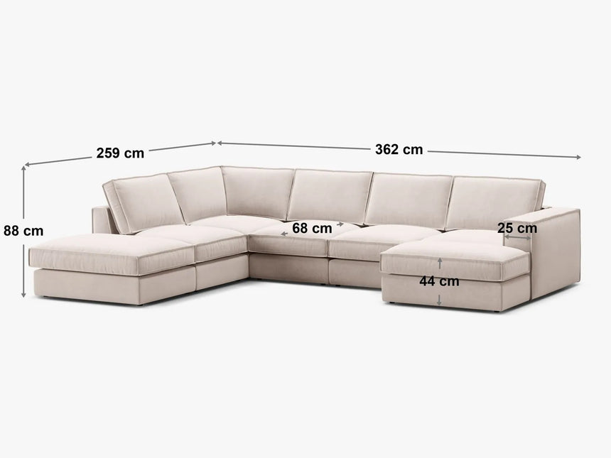 Pola 5-Sitzer Panorama Ecksofa, Linke Seite, aus Strukturierter Stoff in Beige (BABEL TOFFEE), 362x259 cm von Micadoni – Bild 2