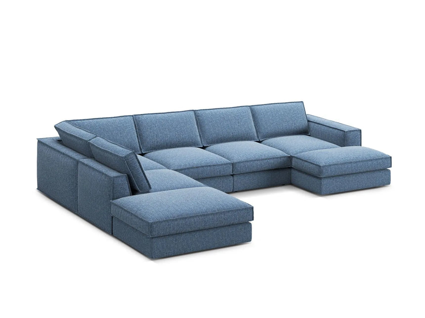 Pola 5-Sitzer Panorama Ecksofa, Linke Seite, aus Strukturierter Stoff in Dunkelblau (BABEL BLUE), 362x259 cm von Micadoni – Bild 4