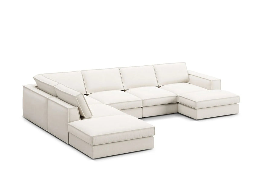 Pola 5-Sitzer Panorama Ecksofa, Linke Seite, aus Strukturierter Stoff in Weiß (BABEL WHITE), 362x259 cm von Micadoni – Bild 4