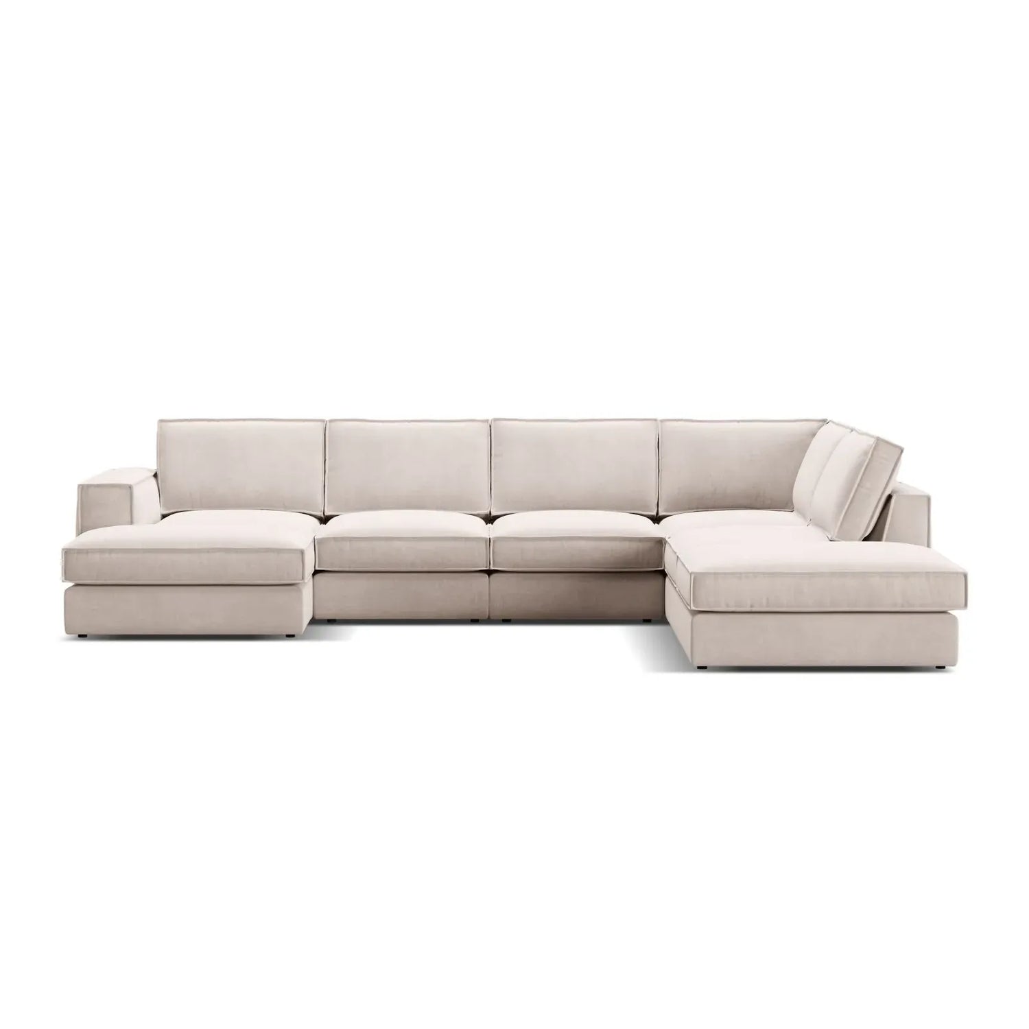 Pola 5-Sitzer Panorama Ecksofa, Rechte Seite, aus Samt in Beige (Salvador 1), 362x259 cm - ZEN ZONE Furniture