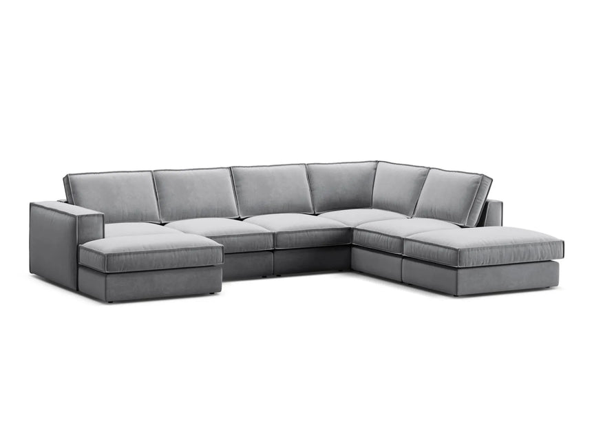 Pola 5-Sitzer Panorama Ecksofa, Rechte Seite, aus Samt in Grau (Salvador 17), 362x259 cm von Micadoni – Bild 3